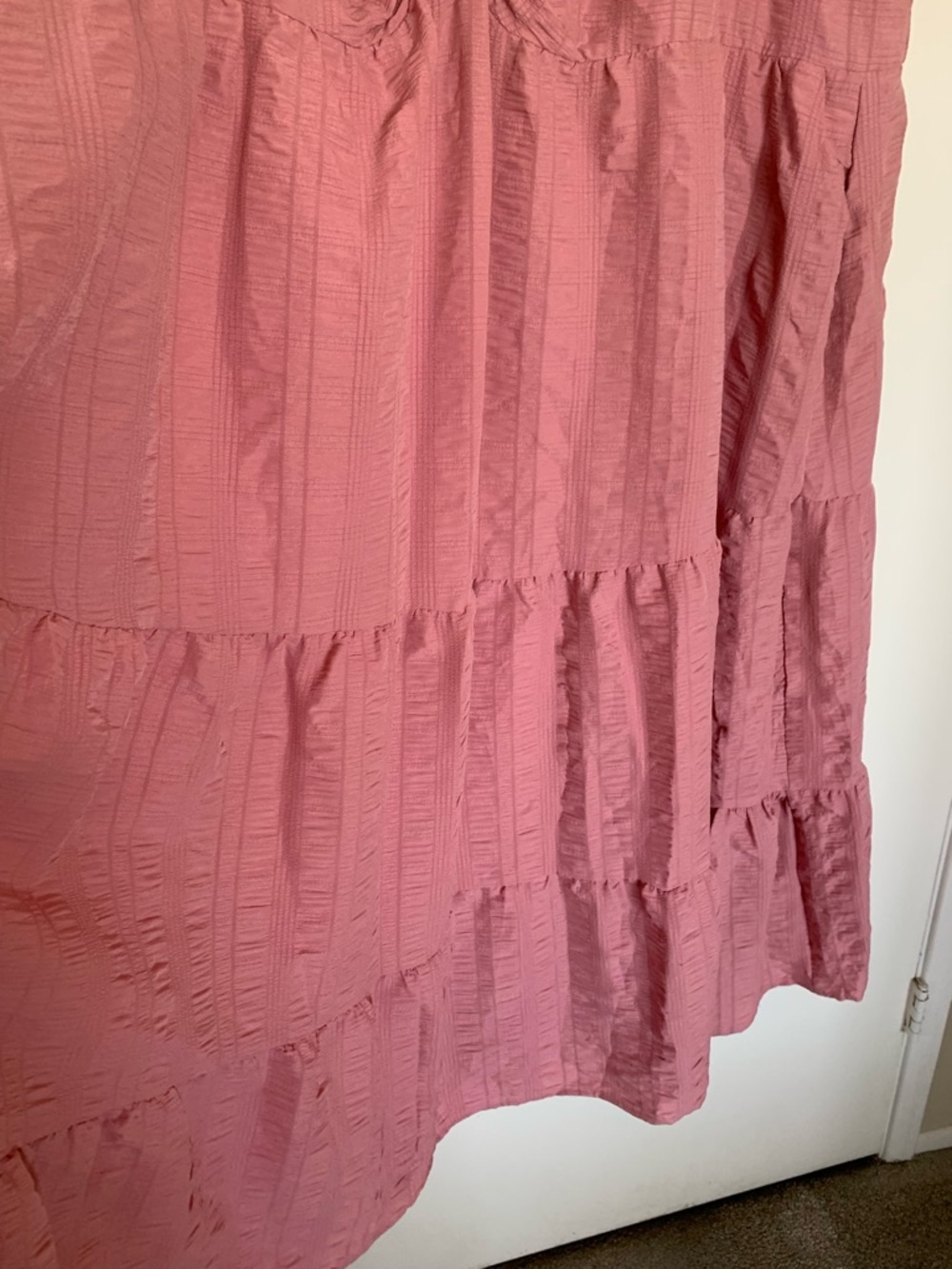BloomChic Pink Tiered Dress Plus Size 30 Ruched Bodice, Textured, Short Sleeves - Picture 6 of 7